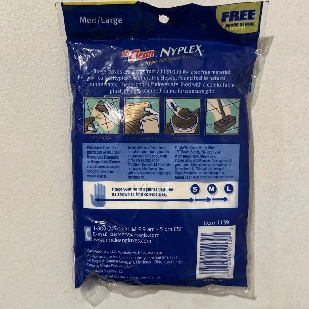 Vintage‎ Mr Clean Nyplex Hypo Allergenic Gloves Med/Large Latex Free